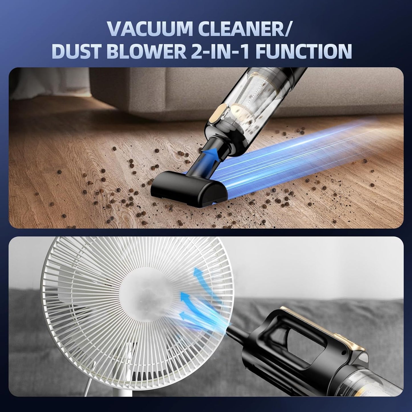 MONOZEL Car Vacuum Portable Cordless, 18000Pa 2 in 1 Vacuum Cleaner&Air Duster, 130W Brushless Motor Handheld Vacuum Cordless with 7800mAh Battery, LED Light, Multi-Nozzles for Car, Home, Office, Pet
