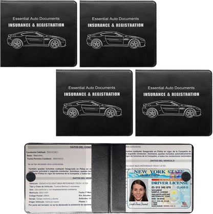 4 PCS Car Registration and Insurance Holder, Vehicle Glove Box Organizers with Closure for License Document, Auto Essential Paperwork Wallet Case Holder, Car Accessories (Black, Car Logo)