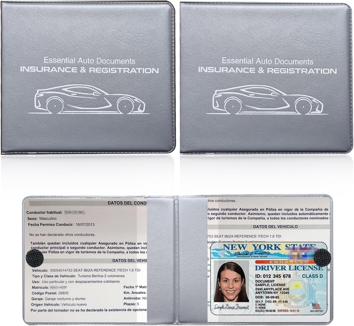 Ziciner Car Registration Insurance Holder, 2Pack Essential Auto Card Document Glove Box Organizer with Touch Fastener, Vehicle Interior Accessories Perfect for Most Car, Truck, SUV (Red/Small Car)