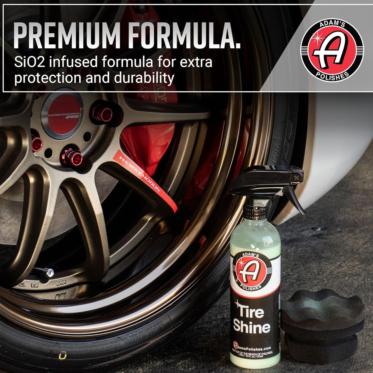 Adam's Tire Shine 16oz - Tire Dressing Spray with Added SIO2 for Rubber Protection, Gives A Glossy Wet Look & No Sling