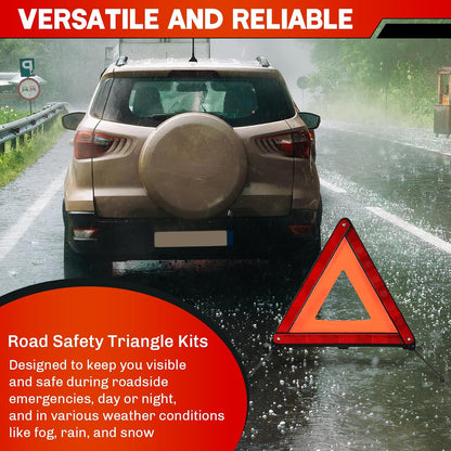 Emergency Warning Triangles | 3 Pack Road Emergency Warning Reflector Roadside Safety Triangle Kits Reflective Warning Triangle Foldable Safety Warning Sign with Storage Case for Vehicles