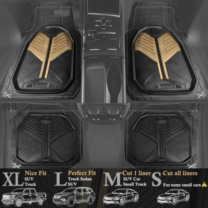 CAR PASS Heavy Duty Rubber Car Mats with Cargo Liner, Deep-Dish Car Floor Mats and Trunk Mat All Weather, Universal Trim-to-Fit for SUVs Trucks Sedans, Waterproof Anti-Slip, Trimmable V12 Black