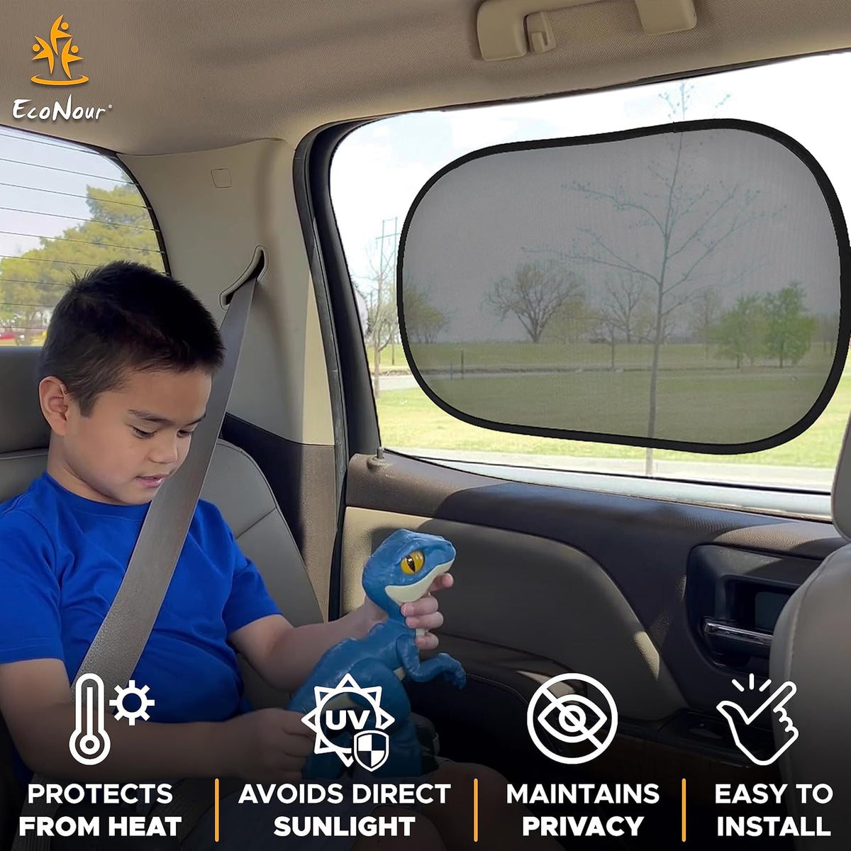 EcoNour Car Window Shades for Baby (4 Pack) | Protects Baby from Window Sun & Heat | Sun Shade Side Windows for Kids | Automotive Sun Protection from UV | Child Safety Accessories | Medium - 20"x12"