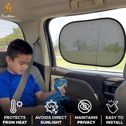 EcoNour Car Window Shades for Baby (4 Pack) | Protects Baby from Window Sun & Heat | Sun Shade Side Windows for Kids | Automotive Sun Protection from UV | Child Safety Accessories | Medium - 20"x12"