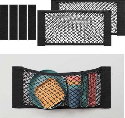 TOBWOLF Universal Mesh Cargo Net With Tape Stickers, 25x40cm / 9.8x15.7in, Elastic Car Storage Net, RV Netting Pocket, Wall Sticker Add-on Pouch Bag for Car Trunk