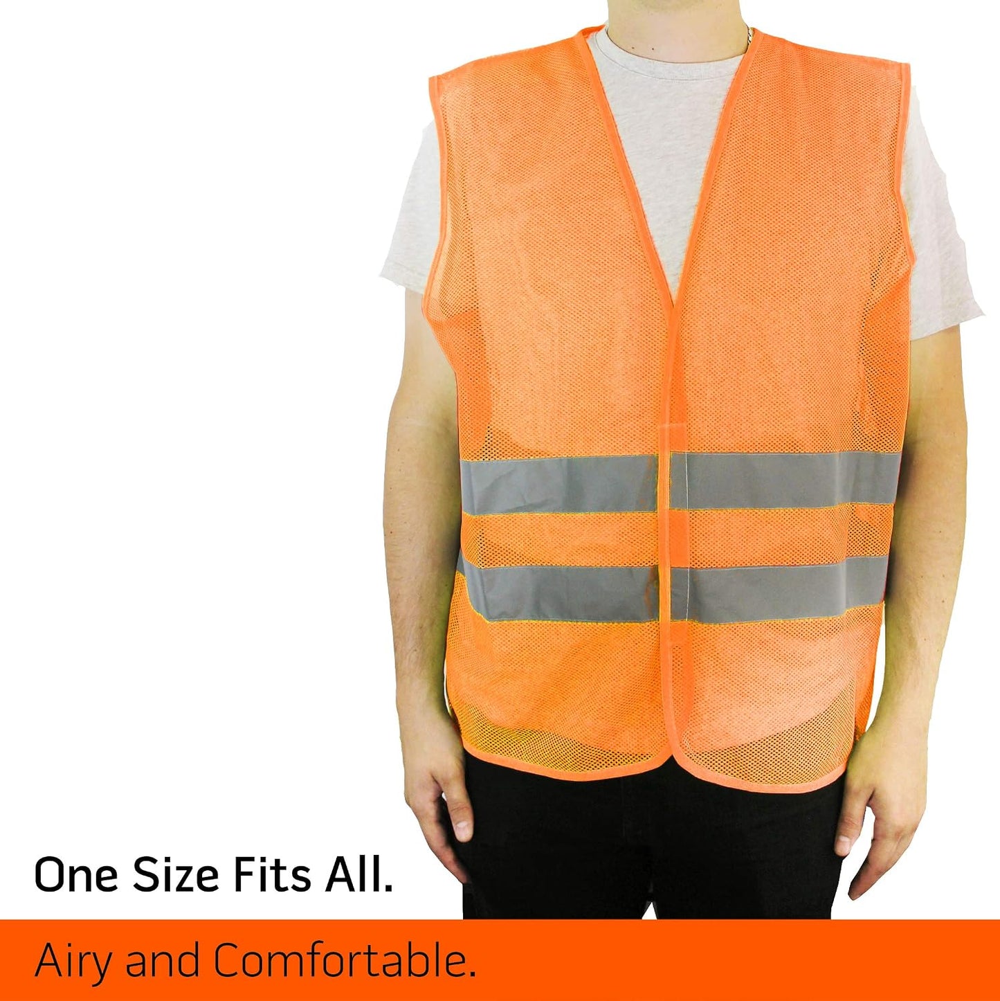 PeerBasics Safety Vests 10 Pack - Yellow Reflective High Visibility, Hi Vis Silver Strip, Men Women, Work, Cycling, Runner, Surveyor, Volunteer, Crossing Guard, Road, Construction, Neon (Mesh, 10)