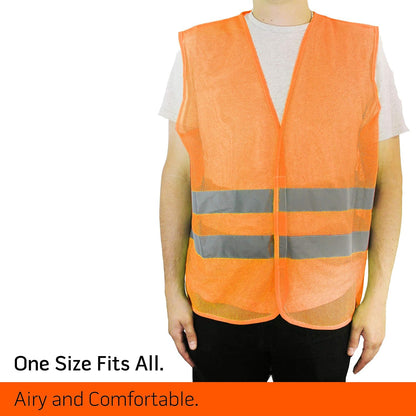 PeerBasics Safety Vests 10 Pack - Yellow Reflective High Visibility, Hi Vis Silver Strip, Men Women, Work, Cycling, Runner, Surveyor, Volunteer, Crossing Guard, Road, Construction, Neon (Mesh, 10)
