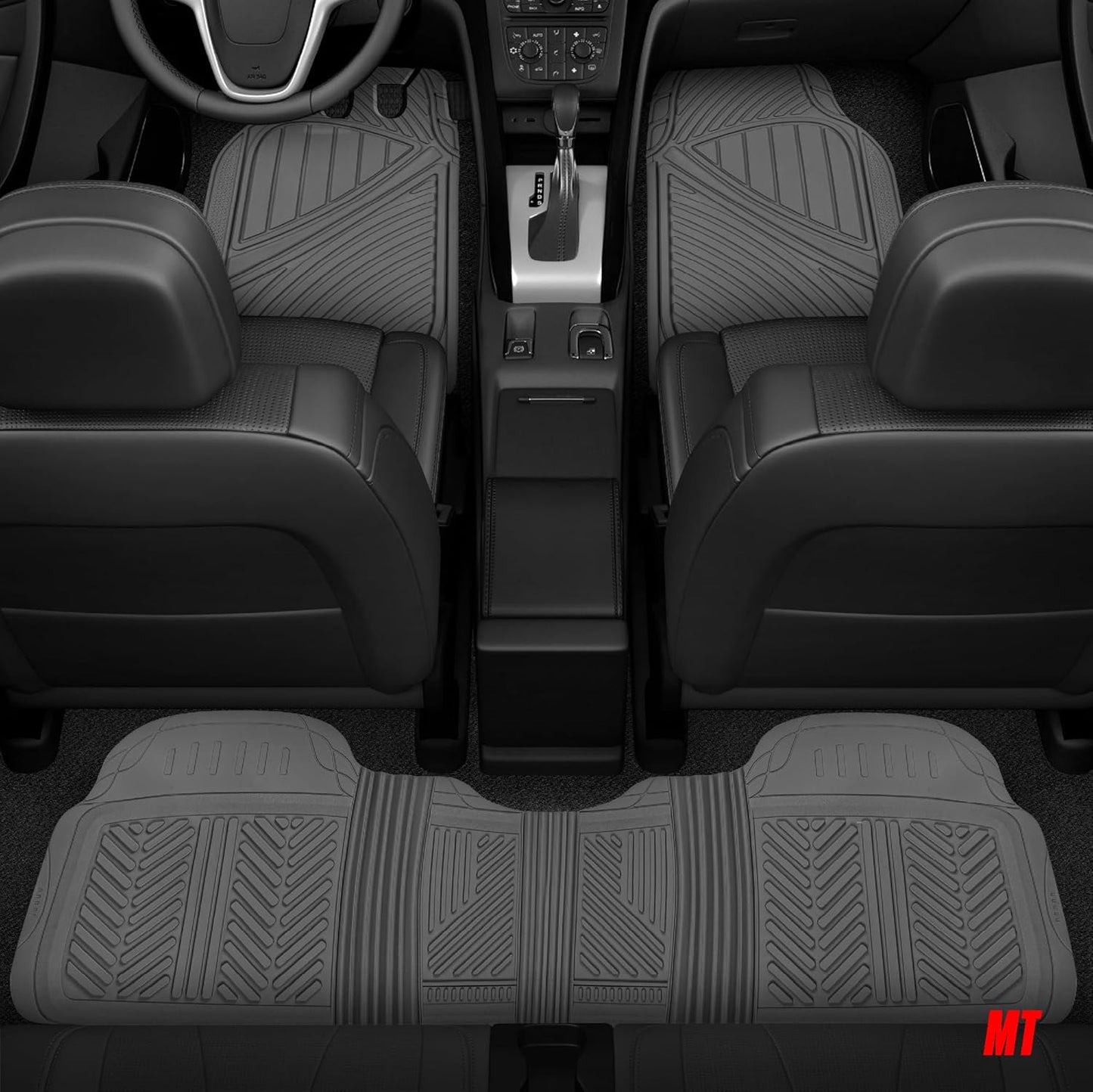 Motor Trend FlexTough Performance All Weather Rubber Car Mats with Cargo Liner - Full Set Front & Rear Floor Mats for Cars Truck SUV, Automotive Floor Mats (Black)