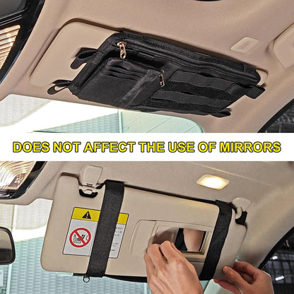 1 Pack Multi-Functional Car Sun Visor Organizer With Micro ID Carrier Pocket, Molle Tactical Visor Organizer Bag,Truck Visor Organizer Auto Accessories Sunglass Holder