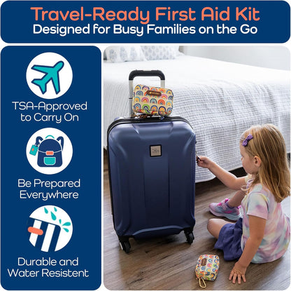 KeepGoing Travel First Aid Kit for Kids – 130 Pc. for Car, Home, Purse, Diaper Bag & Backpack with Latex-Free Bandages - Mini First Aid Kit Travel Size TSA-Approved