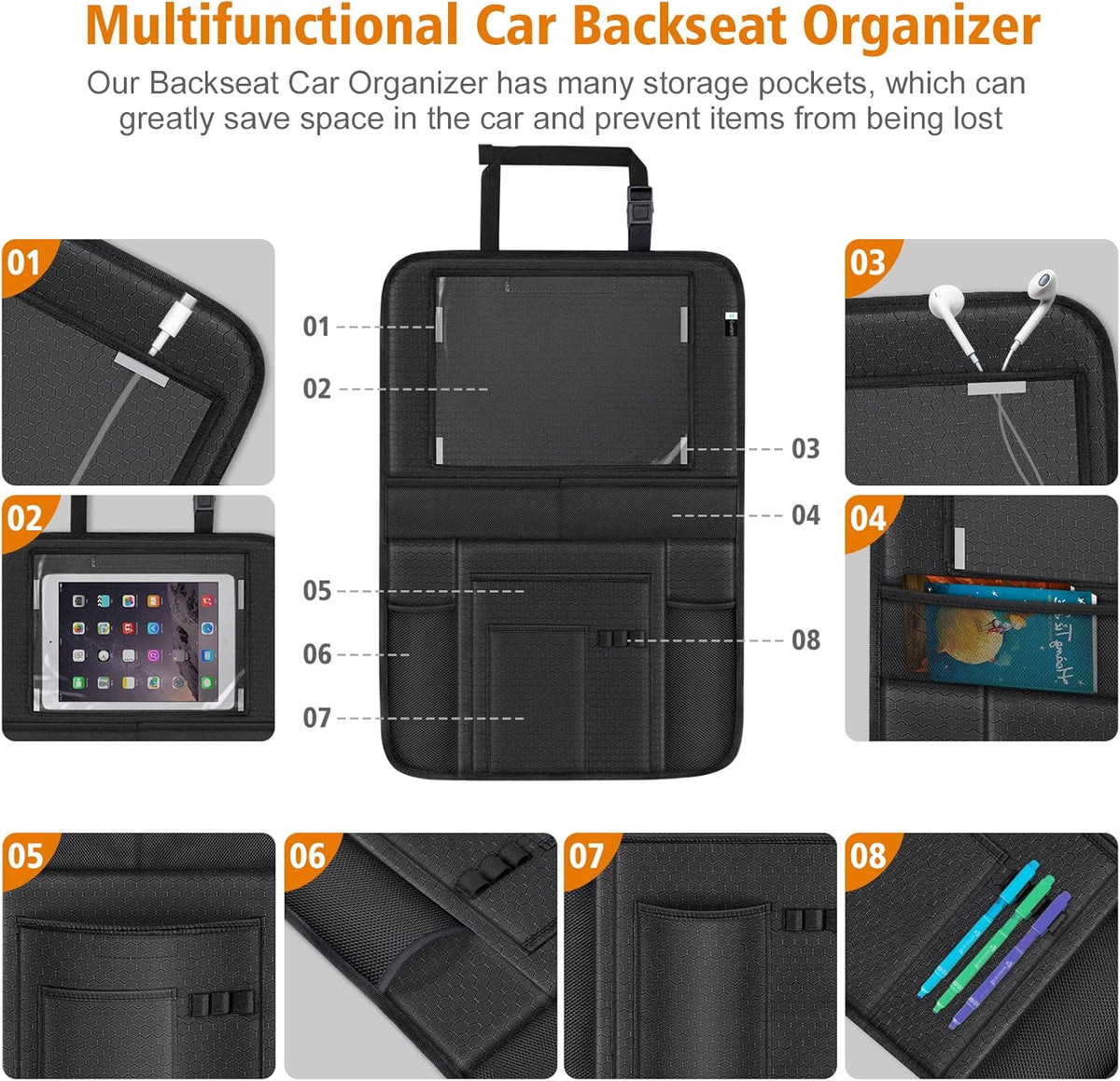 Siivton 2-in-1 Car Seat Protector & Kick Mat with iPad Holder - Kids Backseat Organizer with Touchscreen Pocket, Storage Pockets & Waterproof Cover for Child Safety and Mess-Free Rides