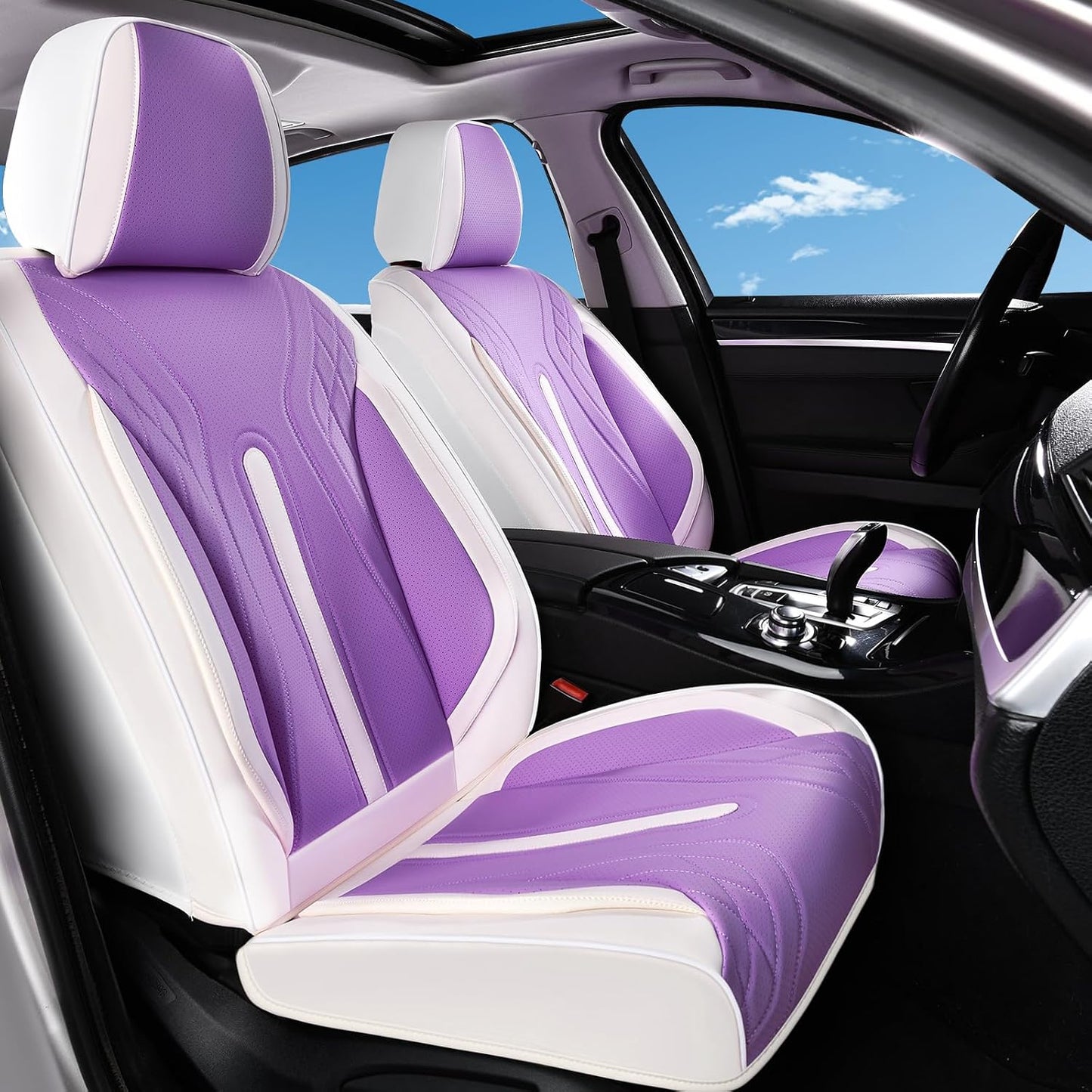 Huidasource Coffee Seat Covers Full Set, Universal Fit for Most Cars Trucks SUV, Full Coverage Leather Seat Cover, Airbag, Cupholder Compatible, Velcro Adjustable, Heaating/Cooling Function Retain