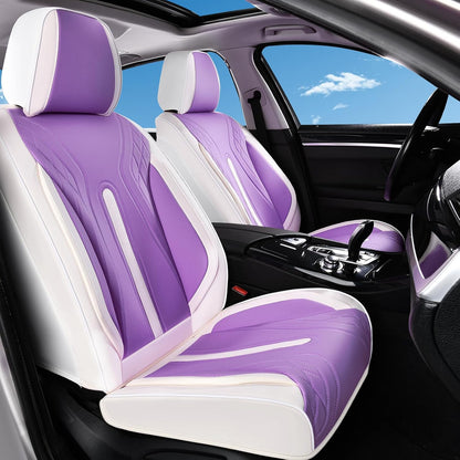 Huidasource Coffee Seat Covers Full Set, Universal Fit for Most Cars Trucks SUV, Full Coverage Leather Seat Cover, Airbag, Cupholder Compatible, Velcro Adjustable, Heaating/Cooling Function Retain