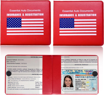 Ziciner Car Registration Insurance Holder, 2Pack Essential Auto Card Document Glove Box Organizer with Touch Fastener, Vehicle Interior Accessories Perfect for Most Car, Truck, SUV (Red/Small Car)