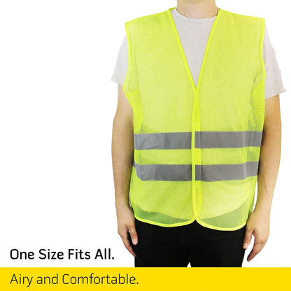 PeerBasics Safety Vests 10 Pack - Yellow Reflective High Visibility, Hi Vis Silver Strip, Men Women, Work, Cycling, Runner, Surveyor, Volunteer, Crossing Guard, Road, Construction, Neon (Mesh, 10)