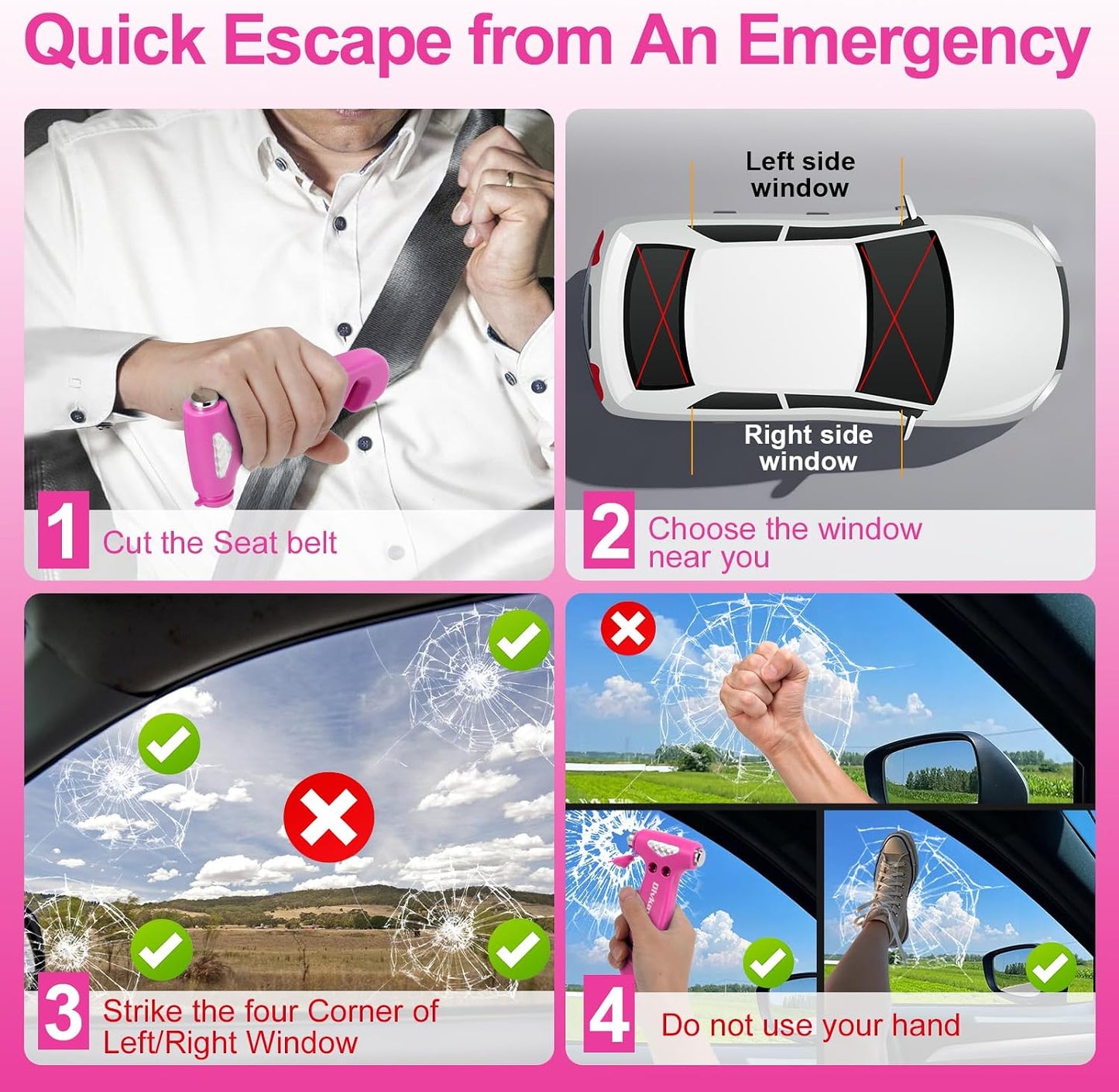 Window Breaker, 3-in-1 Emergency Escape Tool with Car Safety Hammer and Seat Belt Cutter, Safety Emergency Car Escape Tool, Road Trip Essential and Must Haves