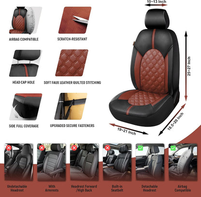 CAROMOP Luxury PU Leather Car Seat Covers Full Set-Waterproof Seat Protectors with Split Bench Seat Covers for Cars-Universal Cars Interior Covers for Sedans, SUVs, Pick-up Trucks(Gray/Gray Line)