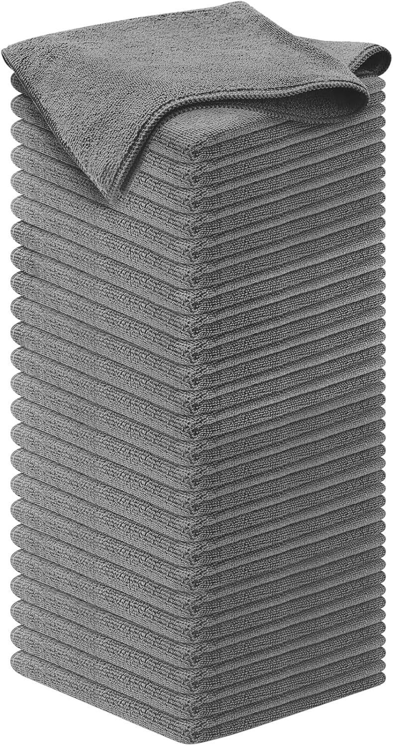 USANOOKS Microfiber Cleaning Cloth Grey - 12 Pcs (12.5"x12.5") - High Performance - 1200 Washes, Ultra Absorbent Microfiber Towel Weave Grime & Liquid for Streak-Free Mirror Shine - Car Washing Cloth
