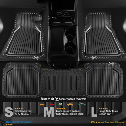 CAR PASS Heavy Duty Rubber Floor Mats for Car, Waterproof Liner Deep Dish Car Mats Full Sets, Universal Trim to Fit for SUV Truck Sedans Vans, All Weather Automotive Floor Mats 3pcs, Solid Black