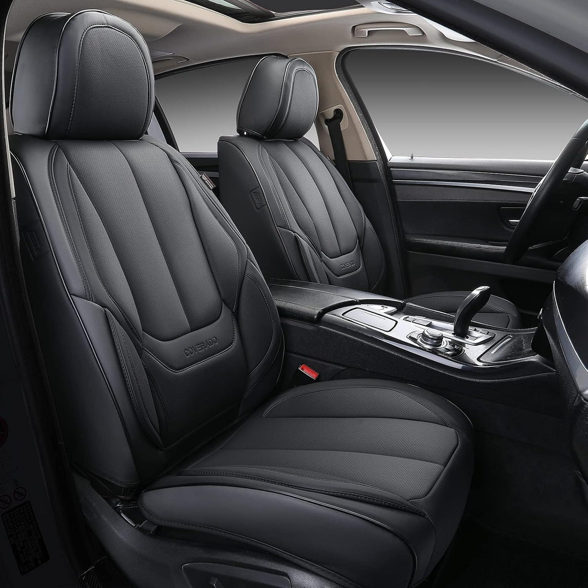 Coverado Seat Covers Full Set, Black Seat Covers for Cars 5 Seats, Car Seat Protector, Waterproof Nappa Leather Car Seat Cushion, Front and Rear Car Seat Cover Fit for Most Sedans SUV Pick-up Truck - Colors A
