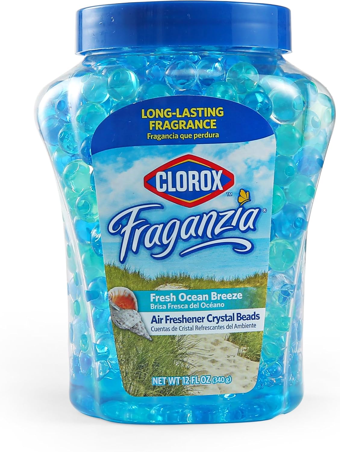 Clorox Fraganzia Crystal Beads Air Freshener, Long Lasting Room Deodorizer and Odor Eliminator Gel Beads to Freshen Home, Car, or Office, Fresh Ocean Breeze Scent, 12 Fl Oz