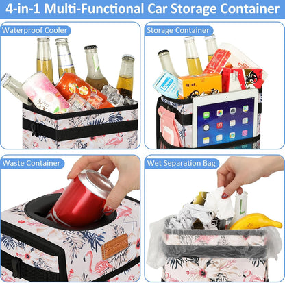 ELONGRIVER Car Trash Can Bin for Back Seat Leak Proof, Cute Car Trash Bag Hanging, Vehicle Trash Can for SUV Truck Van, Automotive Garbage Cans Front Seat Black