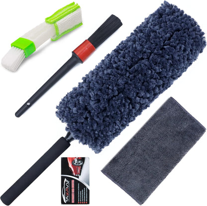Car Duster Interior by TAKAVU, 360° Microfiber Fingers, Unbreakable Comfort Handle, Lint and Scratch Free, Include Microfiber Towel, for Car & Home Use, The Best Auto Accessories Gray