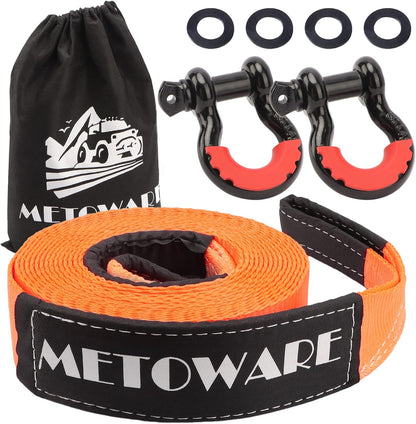 METOWARE Recovery Tow Strap Kit 3" x 20ft, Heavy Duty Recovery Strap 35,000lbs Break Strength with 3/4" D Ring Shackles(2pcs) & Storage Bag, Emergency Off Road Towing Rope for SUV, UTV, ATV, Truck
