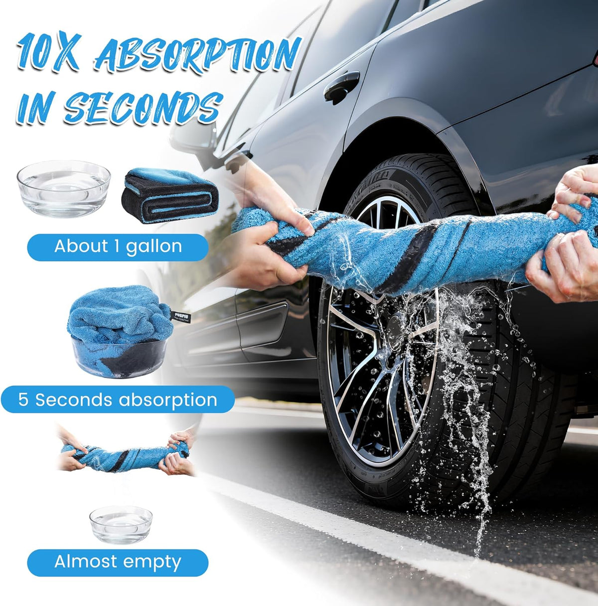 PUGPIU Microfiber Car Drying Towel Extra Large Super Absorbent 48"X24", 1400 GSM Flash Detail Car Wash Drying Towel Edgeless with Two Sided Soft Twisted-Loop, No Water Spots Streaks for Cars (Green)