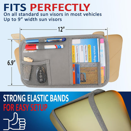 Car Sun Visor Organizer - Auto Document and Small Storage Holder - Pouch for Registration and Insurance - Perfect Minimalist Design (Pack of 1 (Gray))