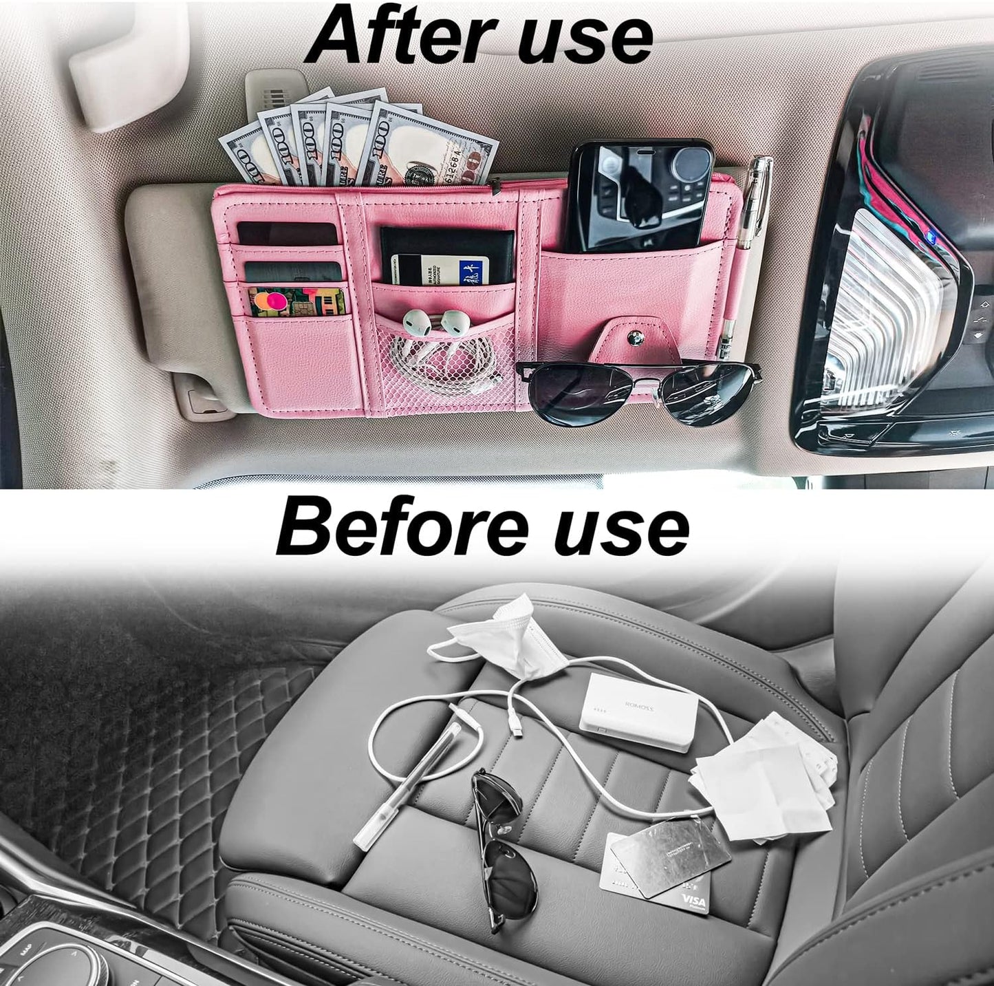 Keedolla Car Sun Visor Organizer, Truck Visor Organizer Car Sun Storage Pocket Pouch Case Bag for Sunglasses, Cards, Pens and Document - Pink
