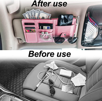 Keedolla Car Sun Visor Organizer, Truck Visor Organizer Car Sun Storage Pocket Pouch Case Bag for Sunglasses, Cards, Pens and Document - Pink