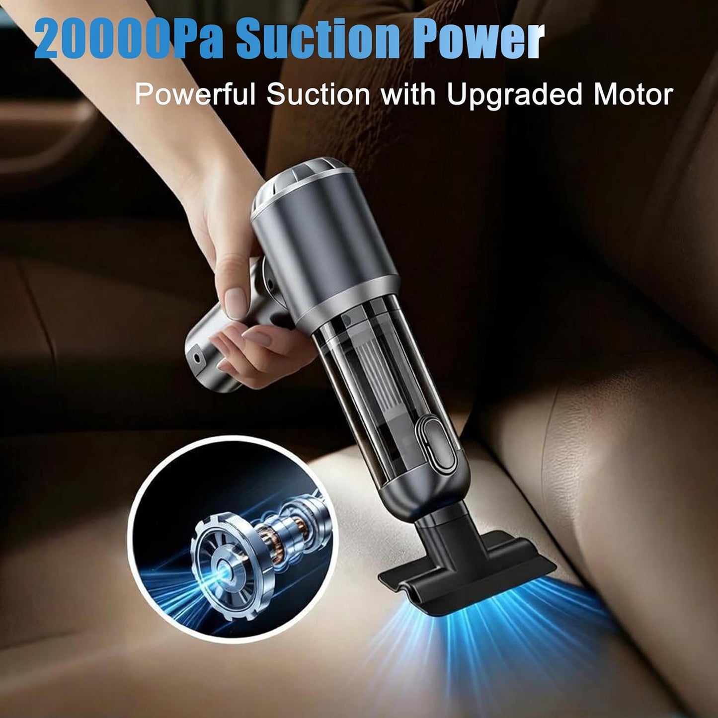 Handheld Car Vacuum Cordless with Air Duster, 30-Min Runtime 20000Pa Suction, Portable Rechargeable Small Handheld Vacuum for Car Detailing Interior Cleaning Pet Hair,Silver&Gray
