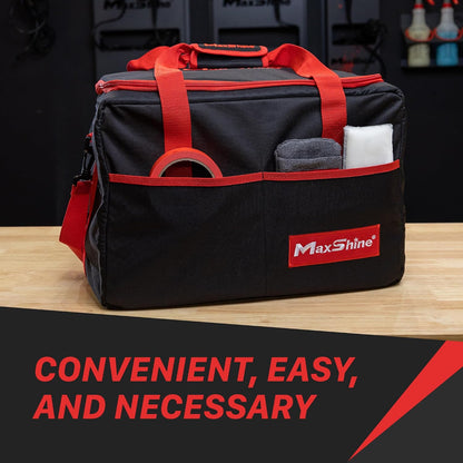 Maxshine Car Detailing Organizer Bag Tote | Black 600D Oxford Fabric, Water-Resistant & Lightweight | Professional Auto Detailing Tool Bag with Multiple Pockets for Car Care & Garage Storage