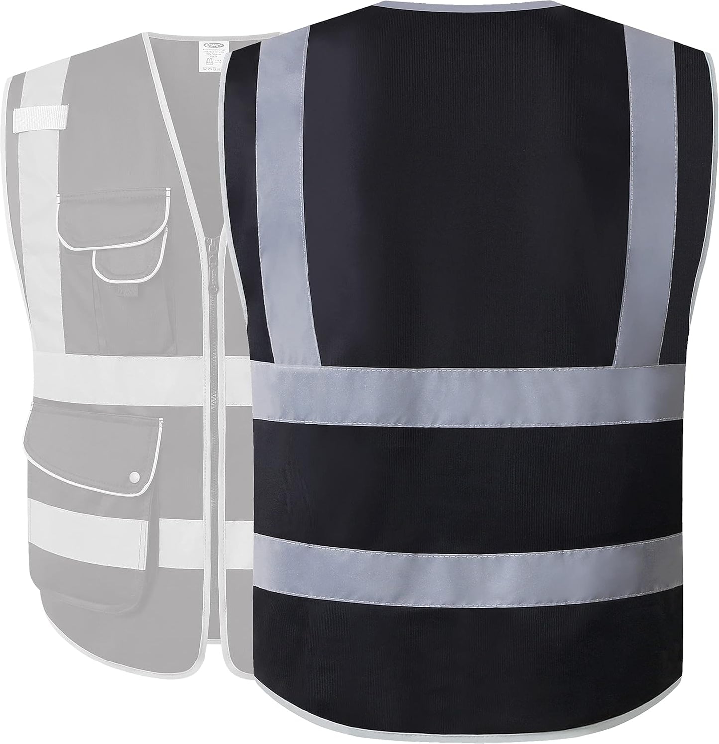 JKSafety 9 Pockets Class 2 High Visibility Zipper Front Safety Vest With Reflective Strips,Meets ANSI/ISEA Standard (Large, 150-Yellow) - Colors B