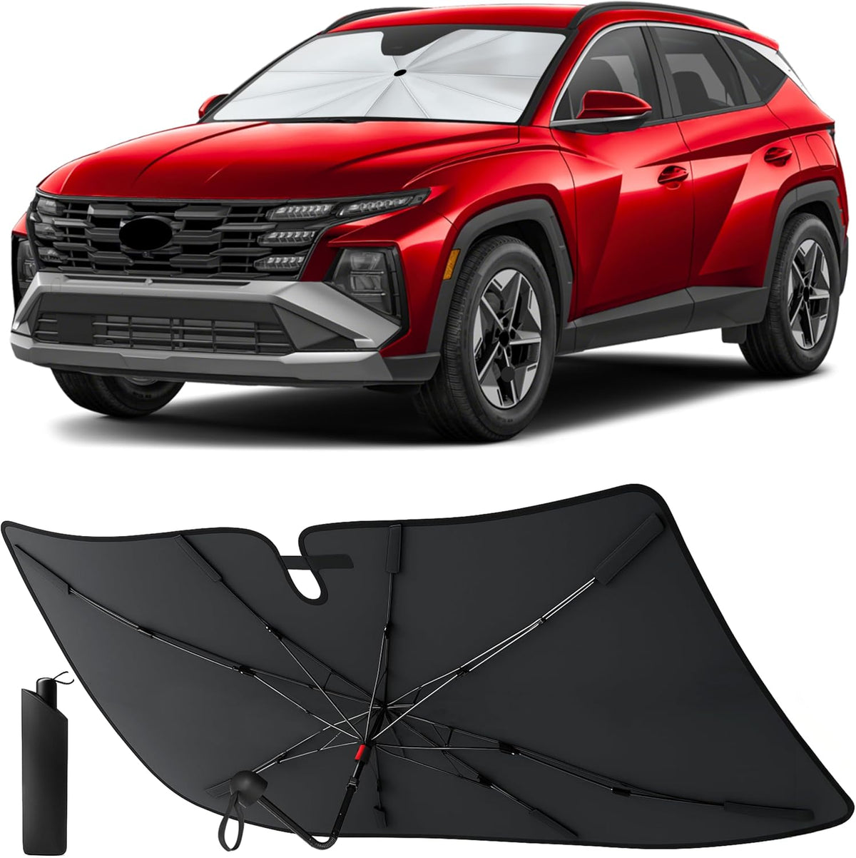Econour Windshields Sun Shade for Car | Medium Foldable Car Sunshade & Window Tint | UV & Heat Protection Front Window Sun Shield, Keeps Interior Cool, Fits Sedans SUVs & Trucks (57” x 33”)