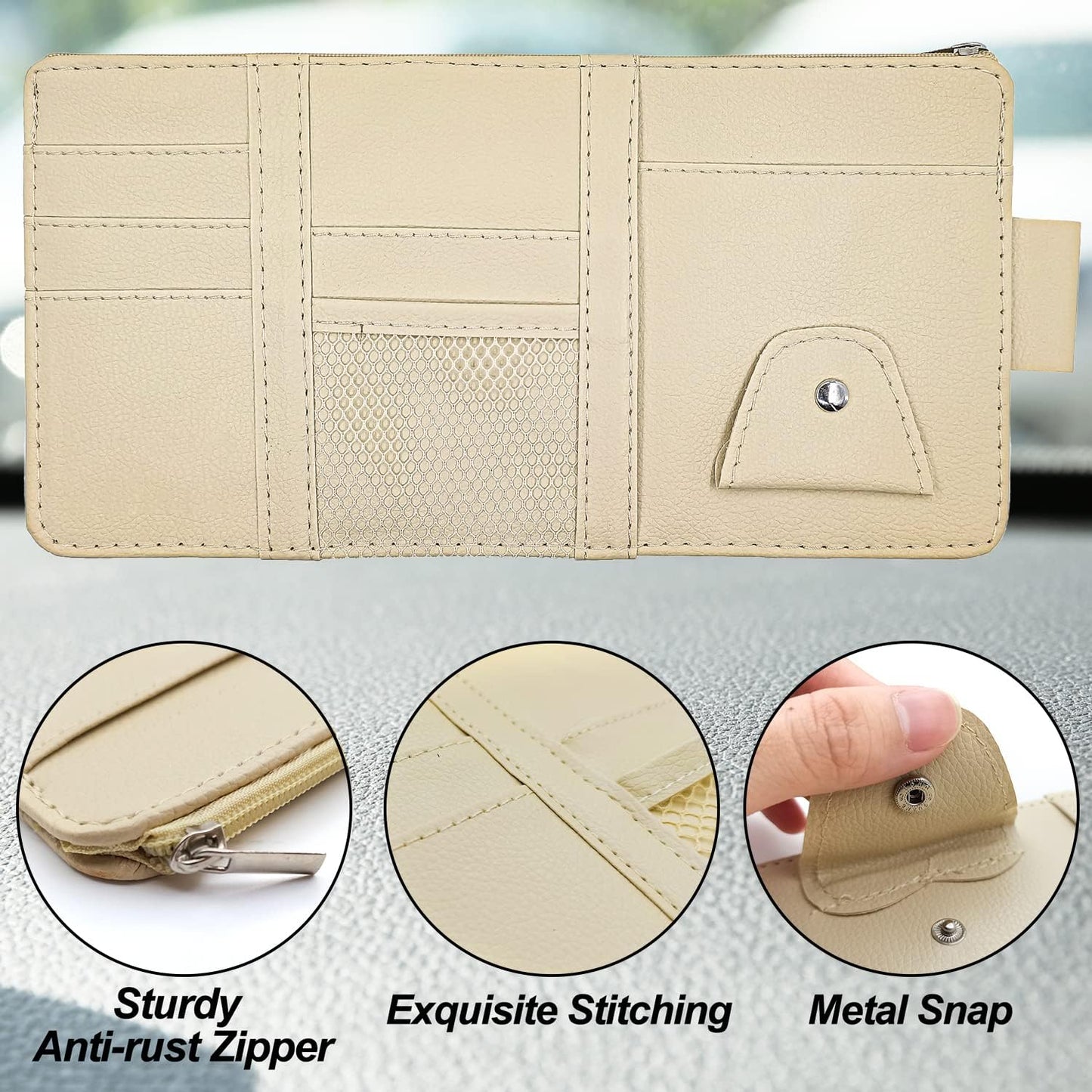 Keedolla Car Sun Visor Organizer, Truck Visor Organizer Car Sun Storage Pocket Pouch Case Bag for Sunglasses, Cards, Pens and Document - Pink