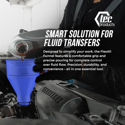 TEC Products FlexAll Long Flexible Funnels - Automotive Oil Funnel with Hose, Durable Nitrile Rubber for Oil Change, Transmission Funnel Fluid, Diesel, Fuel, Gas - Made in USA - Red (16 x 5 Inches)