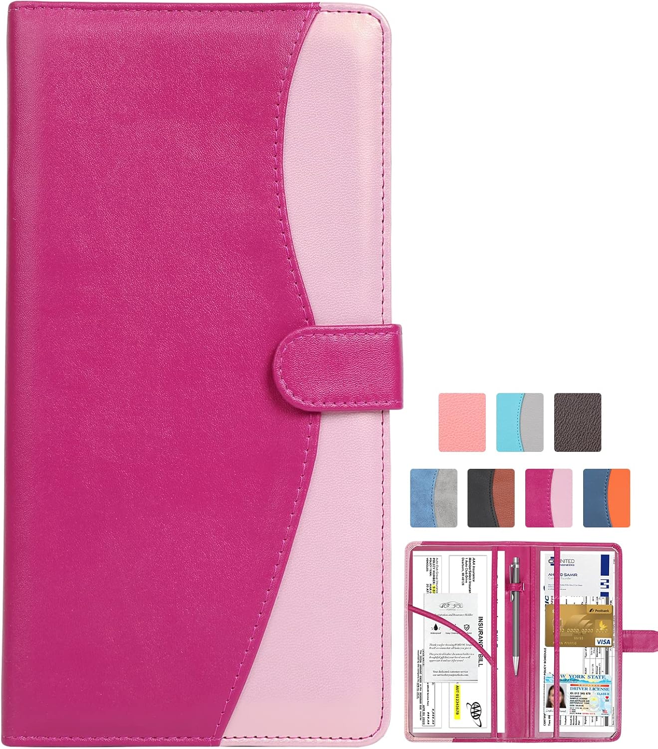 foryou Car Registration and Insurance Holder Car Document Holder Registration and Insurance Card Holder for Cards, Driver License & other Essential Documents(Purple Pink)