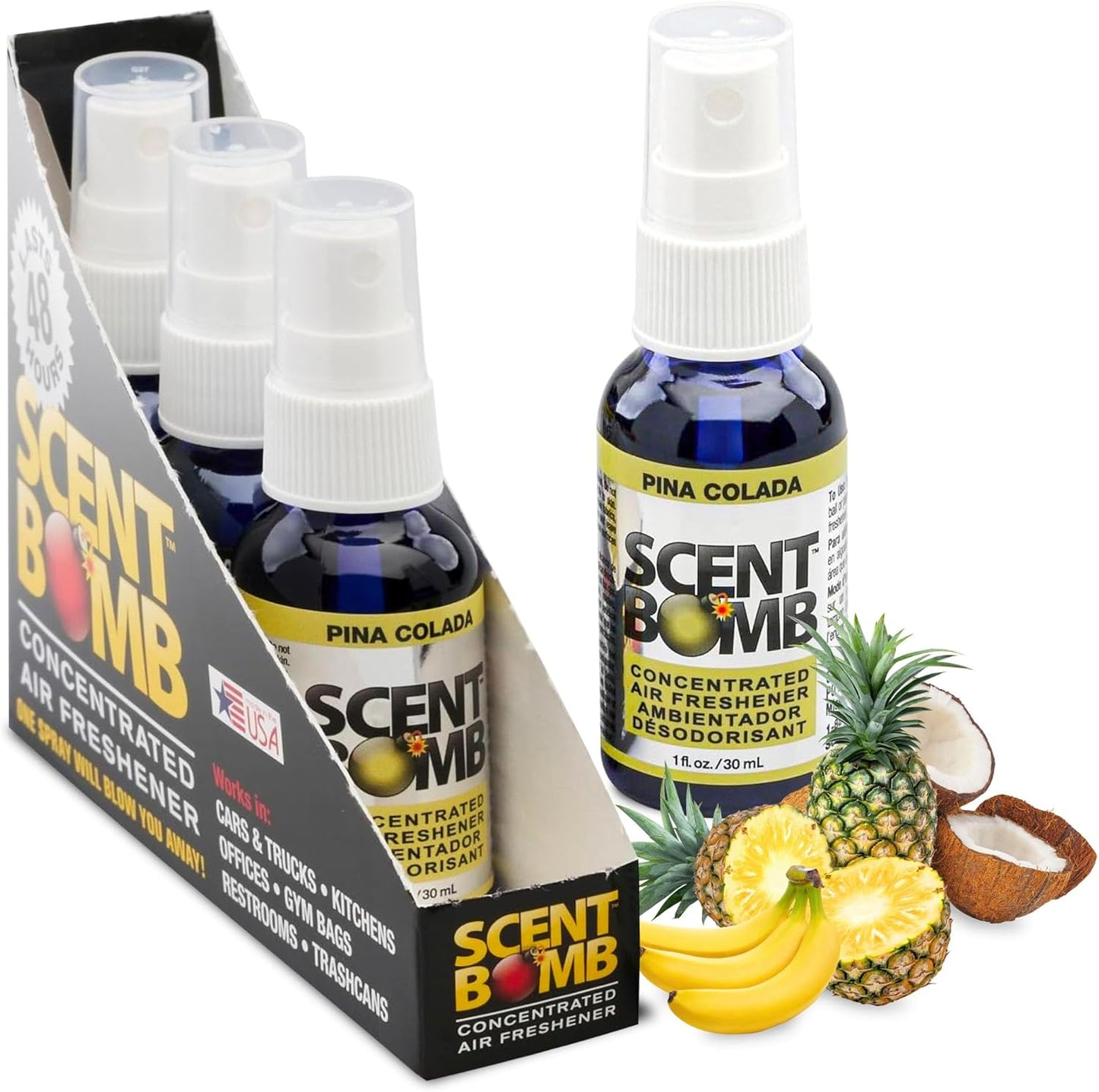 Scent Bomb Air Freshener Spray, Long-Lasting Odor Eliminator - Effective Deodorizer for Home & Car, Fresh Room Spray for Kitchen, Bathroom & Smell Neutralizer - 1 oz Pack of 4, Black Cherry Scent