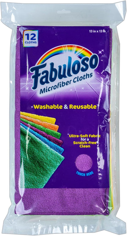 Fabuloso Microfiber Cleaning Cloths for Home & Car, Lint-Free Scratch-Free Rags for Glass, Kitchen & Wood, Reusable Machine Washable, Absorbent for Dusting & Wiping, Rainbow, 13 x 13 in, 8 Count