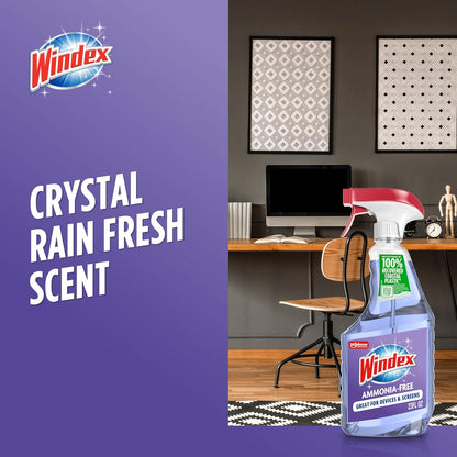 Windex Glass and Window Cleaner Spray Bottle, Ammonia Free, Packaging Designed to Prevent Leakage and Breaking, Surface Cleaning Spray, Crystal Rain Scent, 23 Fl Oz