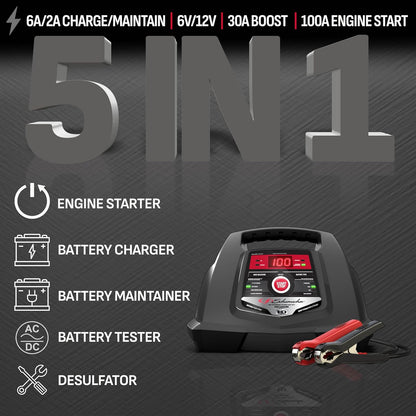 Schumacher Electric 6A Car Battery Charger and 100A Engine Starter, 6-in-1 Solution, Maintainer, 30A Boost, for 6V/12V Power Sport, Automotive, and Marine Batteries, SC1308