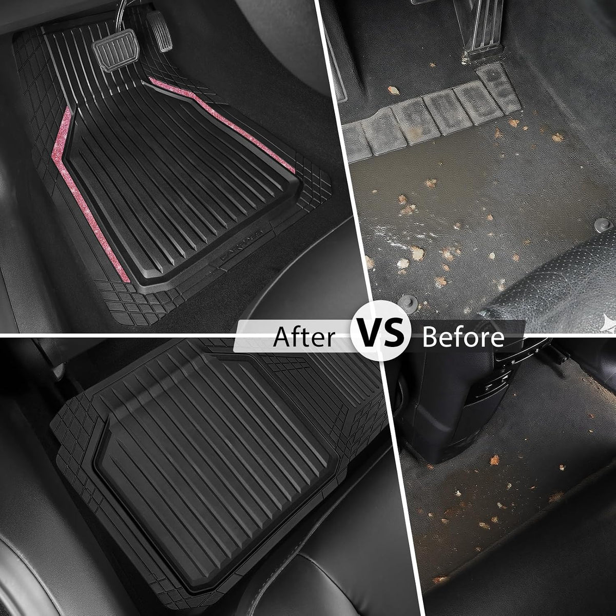 CAR PASS Heavy Duty Rubber Floor Mats for Car, Waterproof Liner Deep Dish Car Mats Full Sets, Universal Trim to Fit for SUV Truck Sedans Vans, All Weather Automotive Floor Mats 3pcs, Solid Black