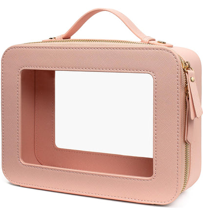 LETGO Clear Makeup Bags, TSA Approved Toiletry Bag with Zipper, Clear Makeup Organizer Fit Carry-on Travel Essentials,Clear Cosmetic Bags for Women Men (C-Beige)