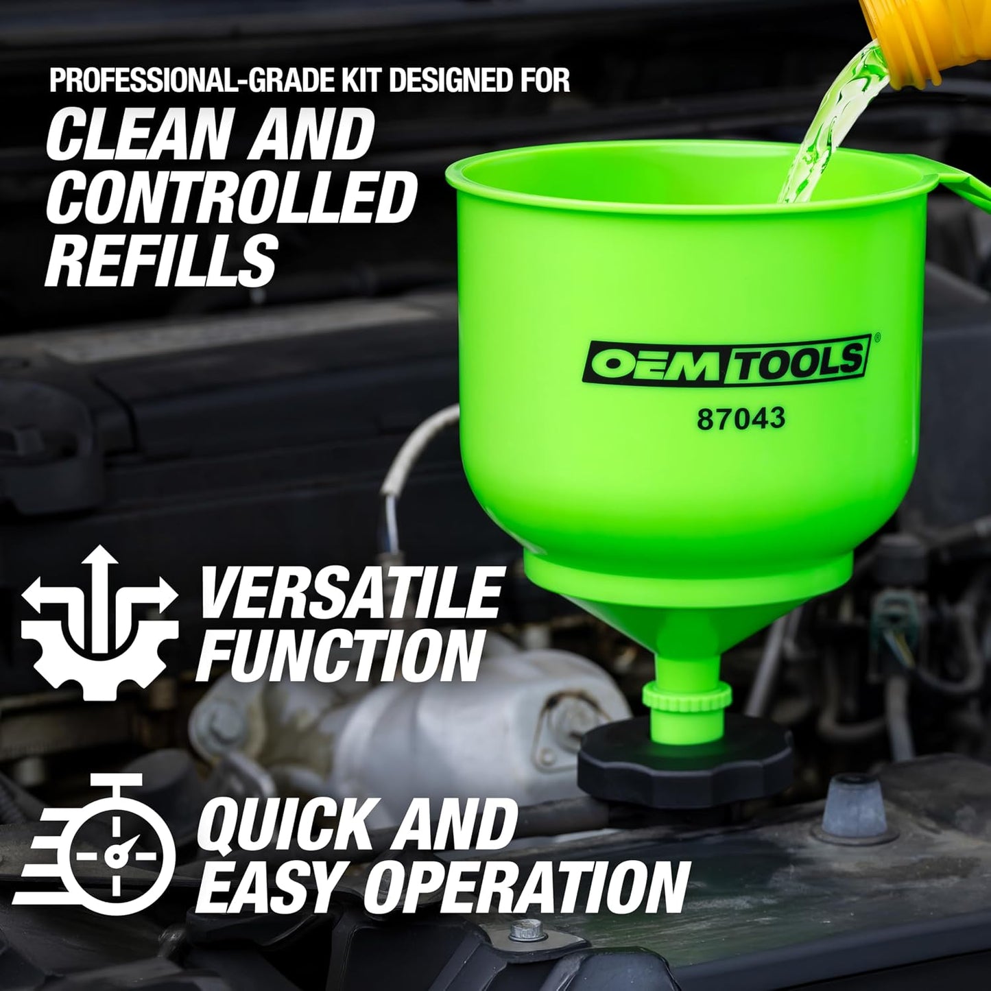 OEMTOOLS No-Spill Coolant Funnel Kit, 15 Piece Fluid and Oil Funnel Set, Allows Access To Hard-To-Reach Radiators