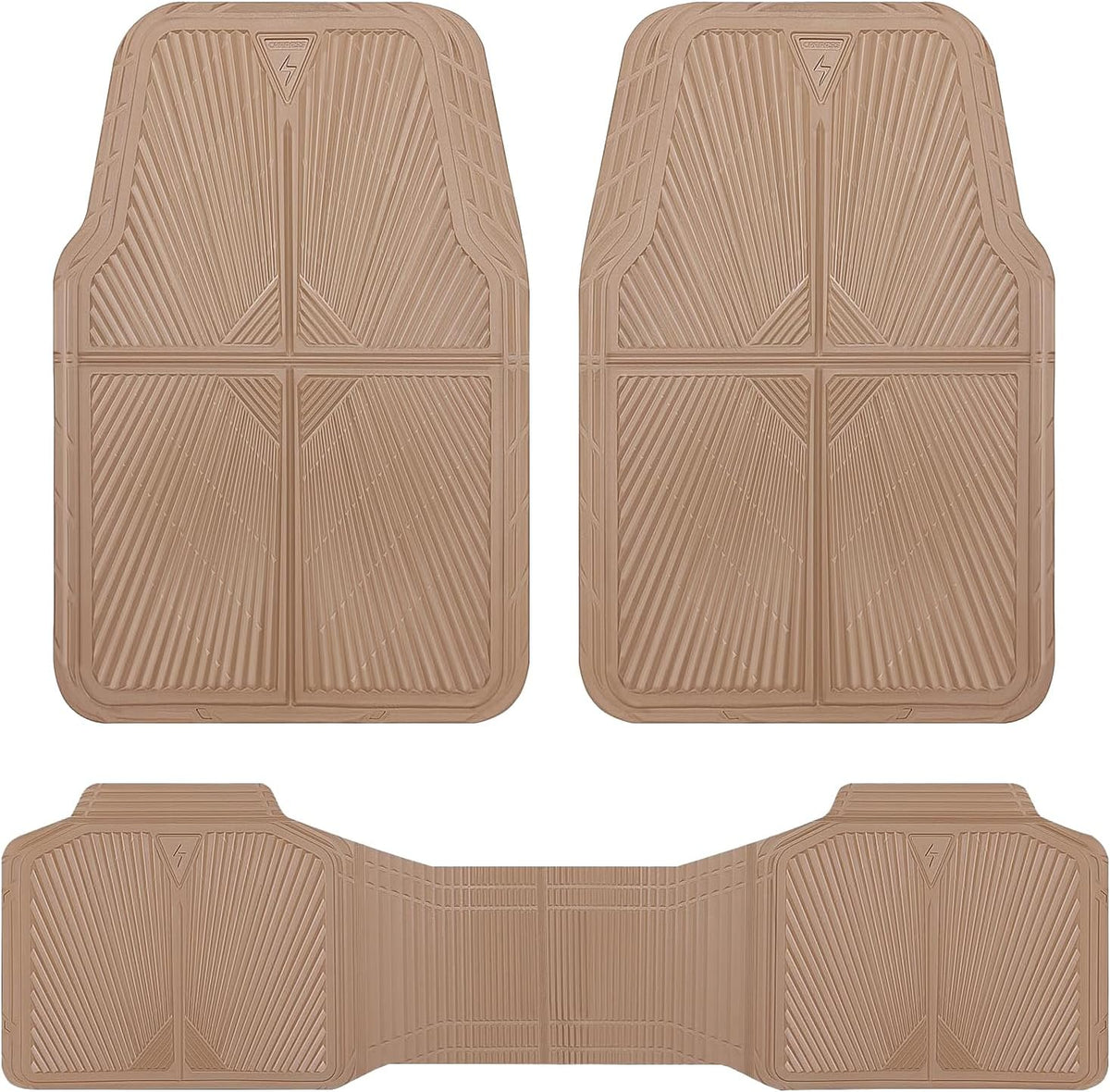 CAR PASS Rubber Floor Mats, All Weather Waterproof Trim-to-Fit Automotive Mats for Cars Trucks SUV, Anti-Slip Easy Clean, Heavy Duty Full Set 3-Piece, All Black