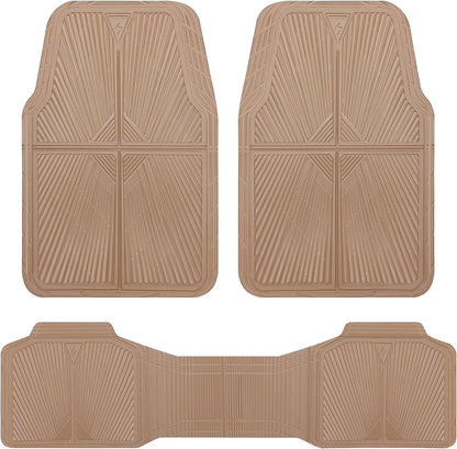 CAR PASS Rubber Floor Mats, All Weather Waterproof Trim-to-Fit Automotive Mats for Cars Trucks SUV, Anti-Slip Easy Clean, Heavy Duty Full Set 3-Piece, All Black