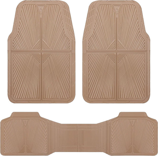 CAR PASS Rubber Floor Mats, All Weather Waterproof Trim-to-Fit Automotive Mats for Cars Trucks SUV, Anti-Slip Easy Clean, Heavy Duty Full Set 3-Piece, All Black