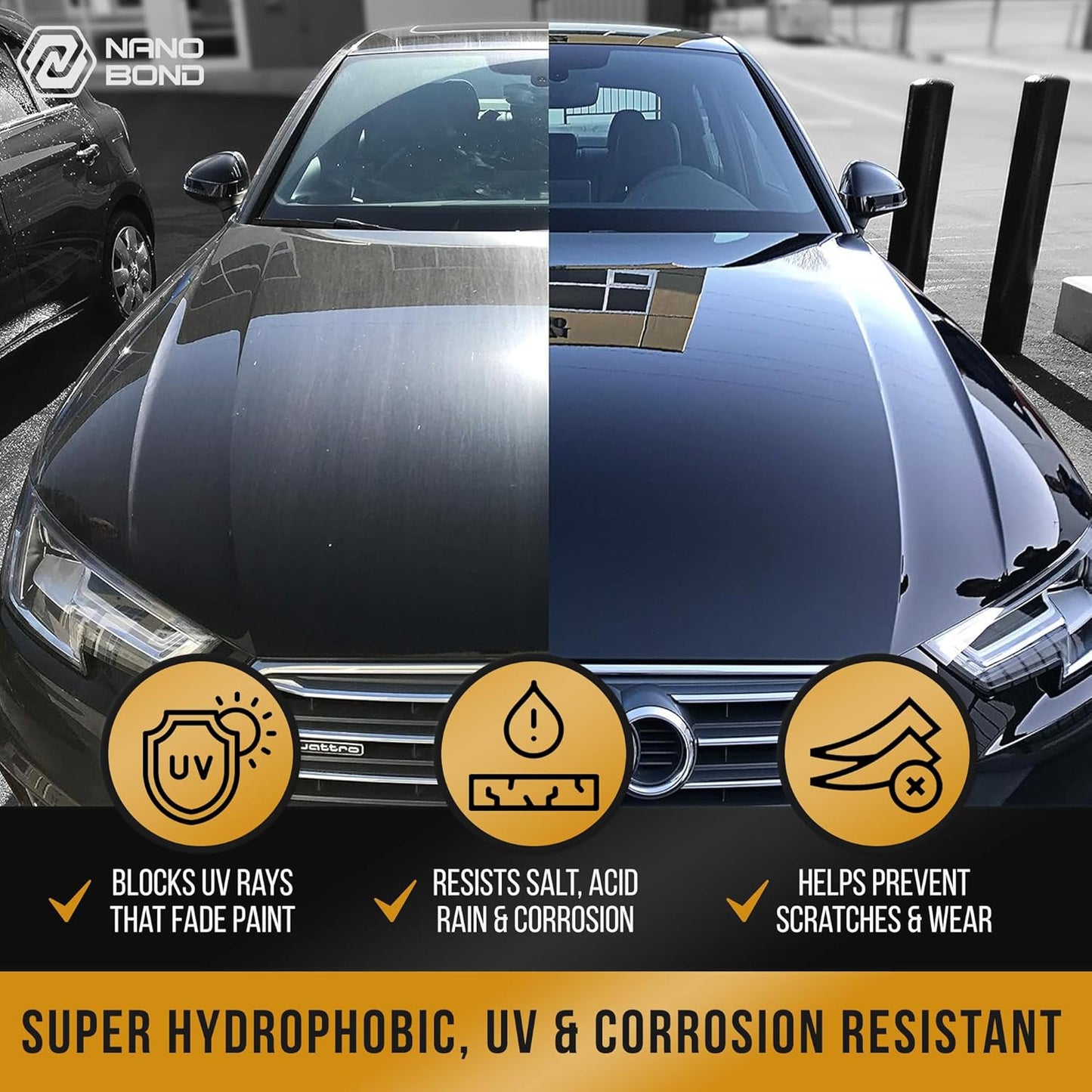 Nano Bond Ceramic Coating for Cars - 80% SiO2 Formula, Hydrophobic Paint Protection, UV & Corrosion Resistant for Glass, Wheels & Plastic, Easy Application, Car Detailing Kit, 30ml